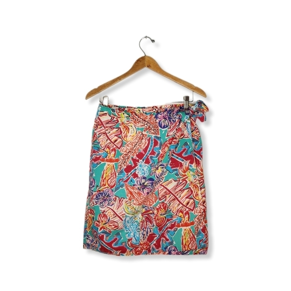 Vintage Bechamel 80s Hawaiian Floral Bright Colorful Wrap Bow Tie Skirt Size 10